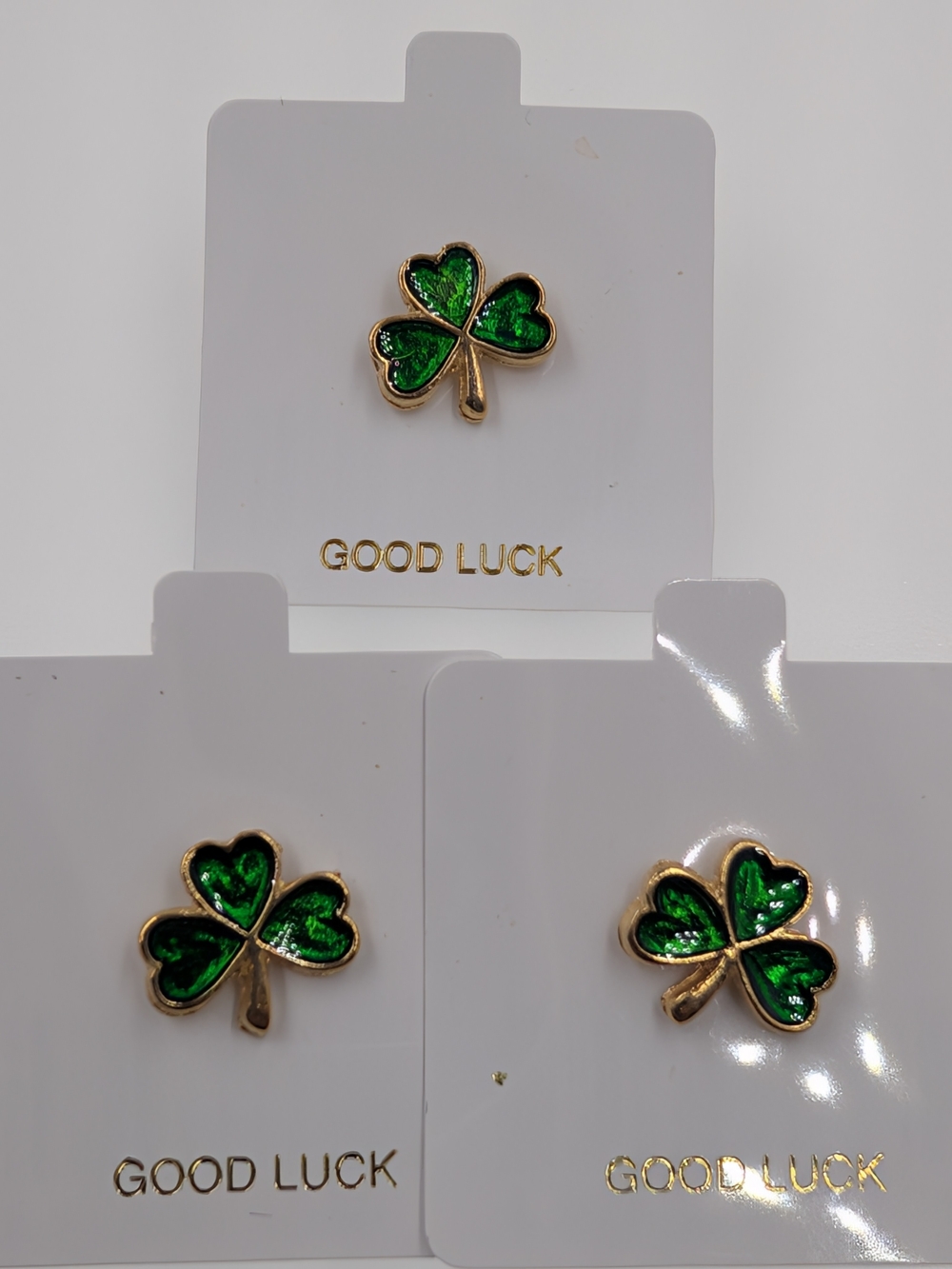 3pk Vintage Green Enamel Shamrock Clover Pins Good Luck Irish Pride 0421